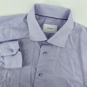 Eton Contemporary  Mens 16 41 Dress Shirt Light Blue Fine Stripe Long Sleeve